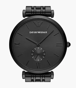 Emporio Armani Three-Hand Black Stainless Steel Watch