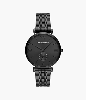 Emporio Armani Three-Hand Black Stainless Steel Watch
