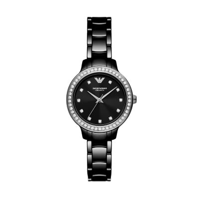 Emporio Armani Three-Hand Black Ceramic Watch
