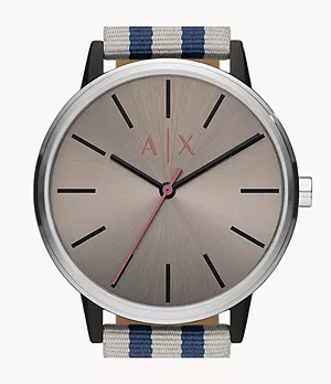 Armani Exchange Three-Hand Blue and Gray Textile Watch