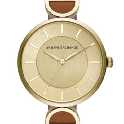 Armani Exchange Three-Hand Brown Leather Watch