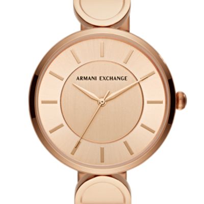 Armani Exchange Three-Hand Rose Gold-Tone Steel Watch