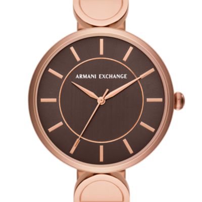 Armani Exchange Three-Hand Rose Gold-Tone Stainless Steel Watch
