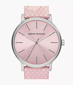 Armani Exchange Three-Hand Pink Leather Watch