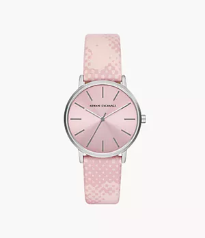 Armani Exchange Three-Hand Pink Leather Watch