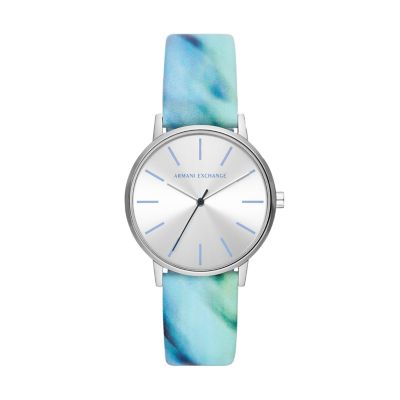 Armani Exchange Three-Hand Blue Leather Watch