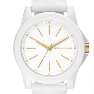 Armani Exchange Geschenkset Uhr 3-Zeiger-Werk Silikon weiß Kofferanhänger