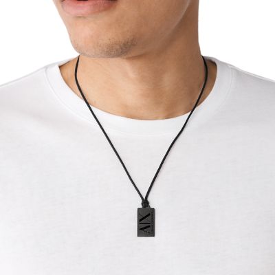 Armani Exchange Black Stainless Steel Dog Tag Necklace