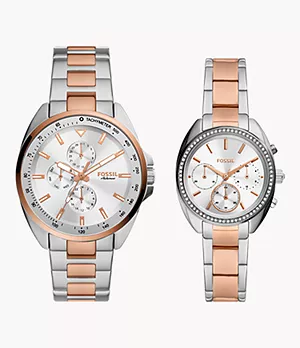 His and Her Multifunction Two-Tone Stainless Steel Watch Set