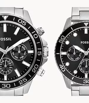 His and Hers Multifunction Stainless Steel Watch Set