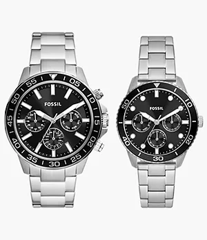 His and Hers Multifunction Stainless Steel Watch Set
