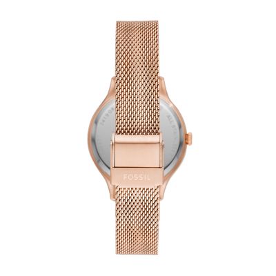 Laney Three Hand Rose Gold Tone Stainless Steel Watch Fossil 