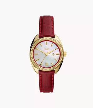 Vale Three-Hand Date Red Leather Watch