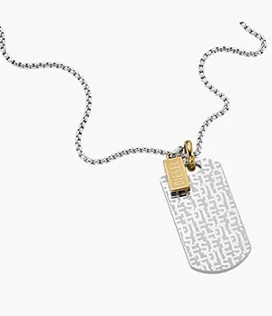 Diesel Font Two-Tone Stainless Steel Dog Tag Necklace