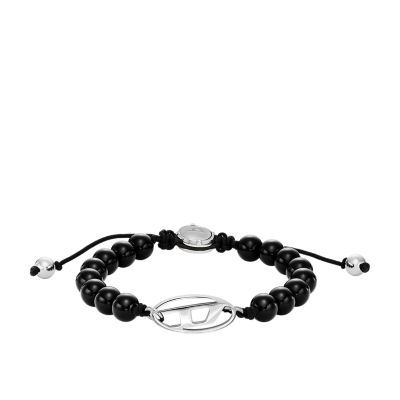 Bracelet de perles Oval D Logo Diesel en agate, noir