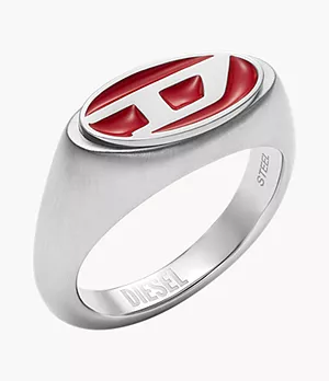 Diesel Red Lacquer and Stainless Steel Signet Ring