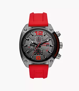 Diesel Men's Overflow Chronograph Gunmetal and Red Silicone Watch