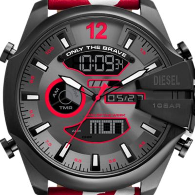 Diesel Mega Chief Ana-Digi Red and White Leather Watch