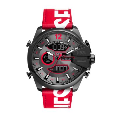 Diesel Mega Chief Ana-Digi Red and White Leather Watch