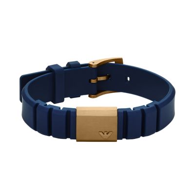 Emporio Armani Armband Logoplakette Edelstahl Silikon blau