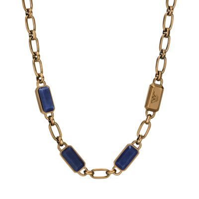 Emporio Armani Blue Stone with IP Antique Gold-Plating Chain Necklace