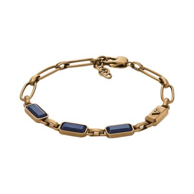 Emporio Armani Blue Stone with IP Antique Gold-Plating Chain Bracelet