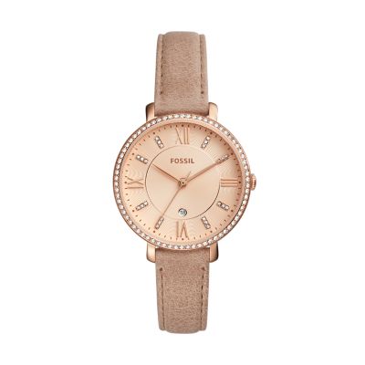 Jacqueline ThreeHand Date Sand Leather Watch Fossil