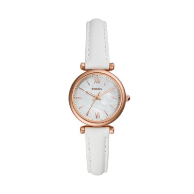 Carlie Mini Three-Han White Leather Watch