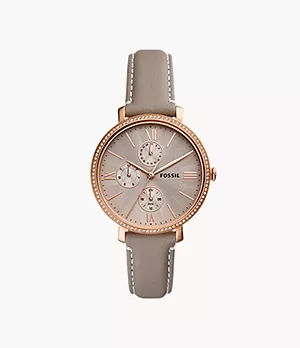 Jacqueline Multifunction Gray Leather Watch