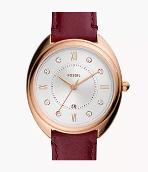 Gabby Three-Hand Date Burgundy Eco Leather Watch