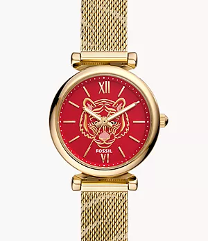Carlie Three-Hand Gold-Tone Stainless Steel Mesh Watch