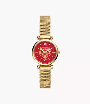 Carlie Three-Hand Gold-Tone Stainless Steel Mesh Watch