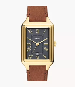 Reloj Raquel de piel en tono marrón medio con tres agujas y fecha