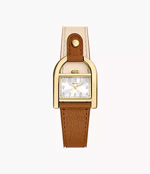Reloj Harwell de piel LiteHide™ en tono marrón medio y blanco con tres agujas