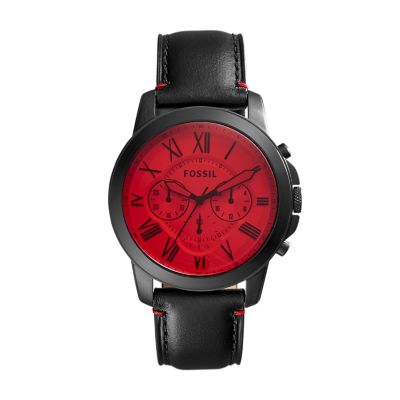 fossil grant chronograph black leather watch