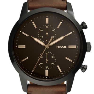Montre Townsman chronographe en cuir marron de 44 mm