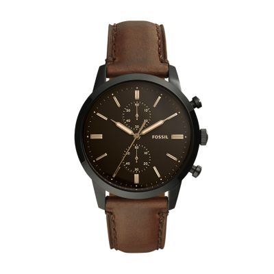 Montre chronographe Townsman 44 mm en cuir brun