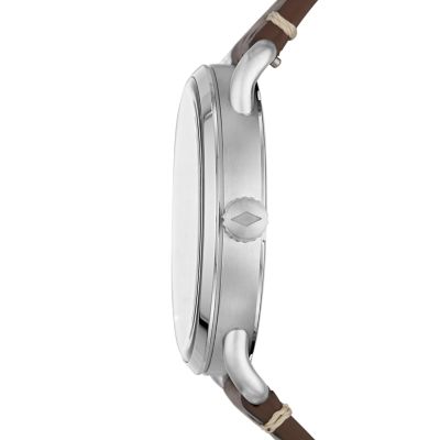 The Commuter ThreeHand Date Brown Leather Watch Fossil