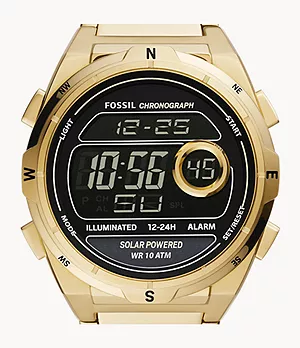 Everett Solar-Powered Digital Gold-Tone Stainless Steel Watch