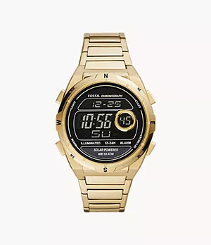 Everett Solar-Powered Digital Gold-Tone Stainless Steel Watch