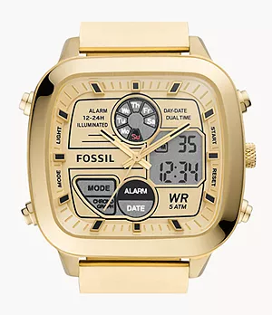 Retro Analog-Digital Gold-Tone Stainless Steel Watch