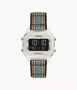 Retro Digital Black with Orange and Green Stripes Nylon Watch