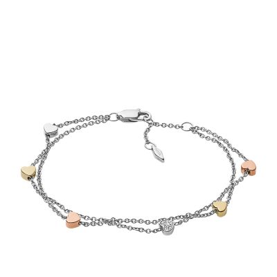 Bracelet double chaîne avec cœurs en acier, tricolore
