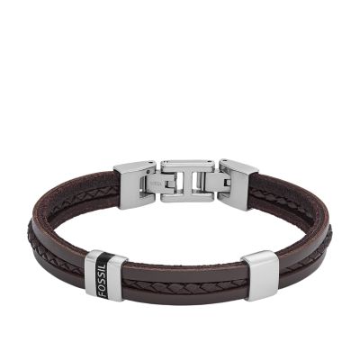 Bracelet Leather Essentials en cuir, brun