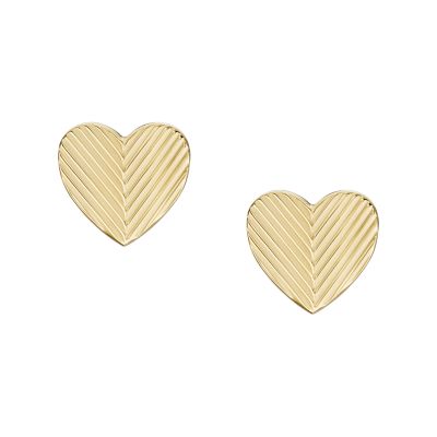 Orecchini a lobo Harlow Linear Texture Heart in acciaio color oro