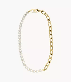 Collar de cadena Heritage D-Link de acero inoxidable dorado con perlas
