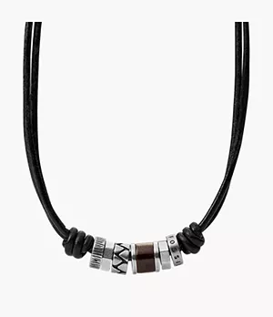 Collier en cuir noir avec perles en acier inoxydable