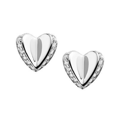 Sterling Silver Folded Heart Studs Fossil