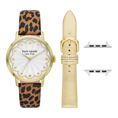 kate spade new york leopard cross-compatible set, 38/40/41mm bands for apple watch® with classic watch head set