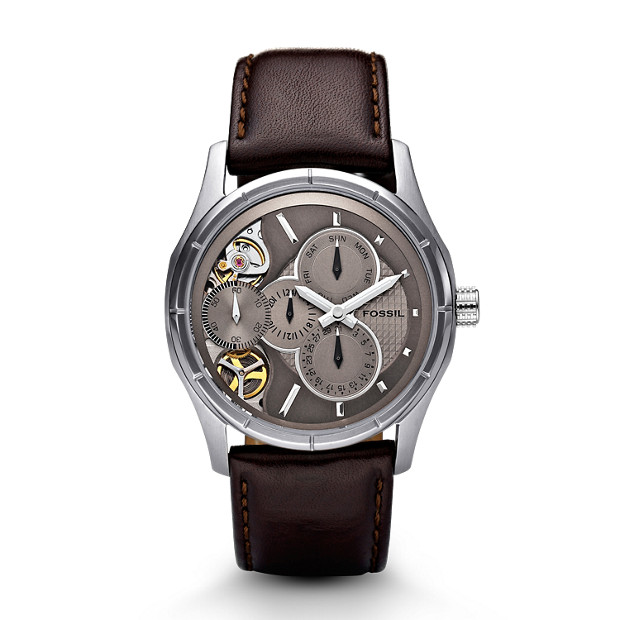 Mechanical Twist Brown Leather Watch - Fossil